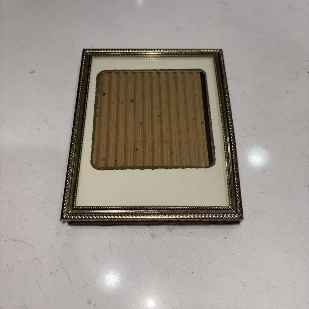 Vintage Gold-Tone Metal Tabletop Picture Frame with Ornate Beaded Detail